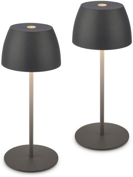BRILONER - 2er Set Mini LED Tischlampe kabellos IP44 mit Touch, stufenlos dimmbar, Akku & Lichtquelle tauschbar, Nachttischlampe, Dekolampe, Akku Tischleuchte, 8x20 cm (DxH), Anthrazit
