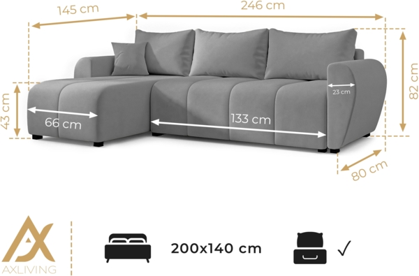 AX LIVING Eckcouch mit Schlaffunktion Malatya L Mini Ecksofa Beige R Bild 7