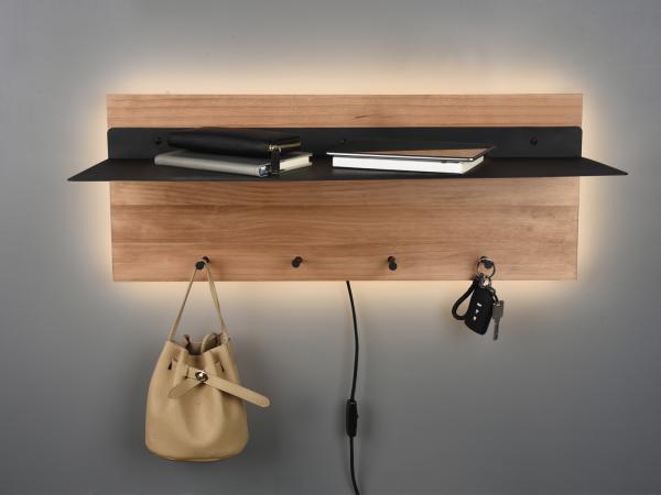 Samantha Wandgarderobe beleuchtet holzfarbig, Schwarz - 75x30 cm