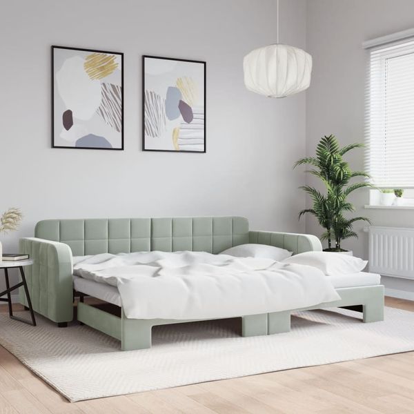 vidaXL Tagesbett Ausziehbar Hellgrau 90x190 cm Samt 3196942