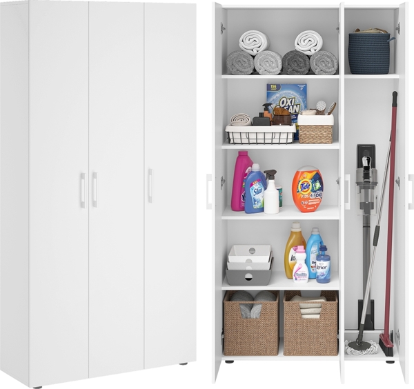 Bellamio 'Apol' Mehrzweckschrank, weiß, 176x33x90 cm, Putzschrank mit 3 Türen und 5 Regalen, Besenschrank mit Staubsaugerfach