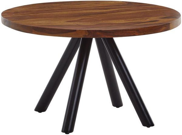 Couchtisch 60 x 60 x 35 cm Sheesham Massivholz / Metall Sofatisch Rund, Design Wohnzimmertisch Kaffeetisch Massiv, Kleiner Tisch Beistelltisch Wohnzimmer Modern