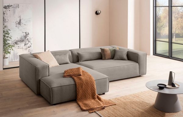 LeGer Home by Lena Gercke Ecksofa PIARA XXL, Big-Sofa, Cord, Leinenoptik o. Strukturstoff, L-Form, wahlweise Ottomane rechts/links, Kedernaht, extra tiefe Sitzfläche