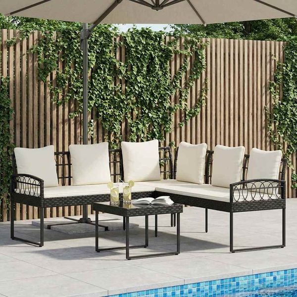 vidaXL Gartensofa-set 2 pcs Schwarz und Creme Poly Rattan Stahl 42026820