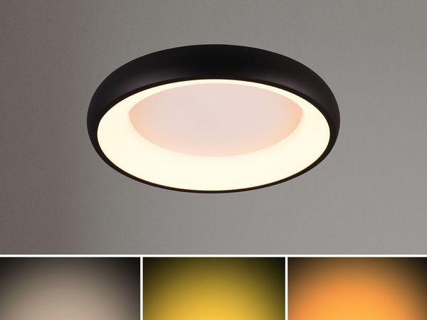 Flache LED Deckenleuchte CARDONA Schwarz, dimmbar & 3 Lichtfarben, Ø 46,5cm