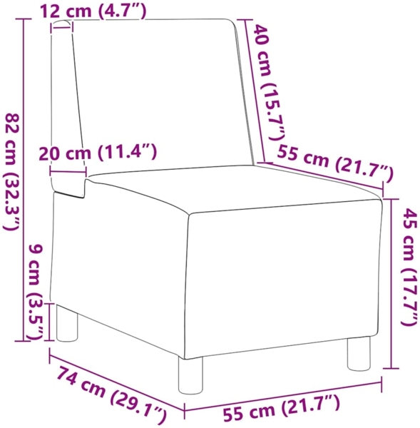 vidaXL Modulares Armfreies Sofa 2 pcs Blau 55 x 74 x 82 cm Samt 3399758 Bild 9