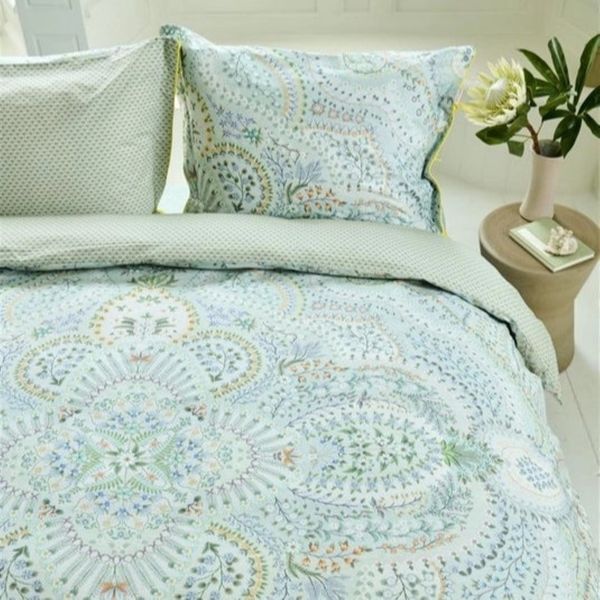 PIP Studio Perkal Bettwäsche 135x200 Alfombra Light Blue Ornamente Wende grün blau