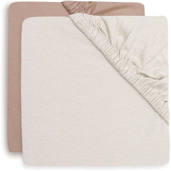 Jollein Spannbettlaken Jersey - 60x120cm - 2er Pack - Für Babybett & Kinderbett - 100% Baumwolle - Mit Gummizug - Light Terra/Oatmeal