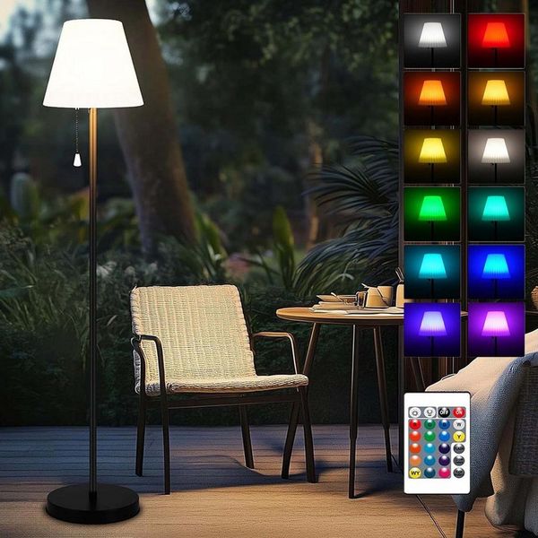 MUPOO LED Außen-Stehlampe Solar Stehleuchte mit Fernbedienung, RGB Outdoor Stehlampe Akku, USB-Aufladbar, Wasserdicht, Höhenverstellbar,Memory-Funktion mit Lichtsensor