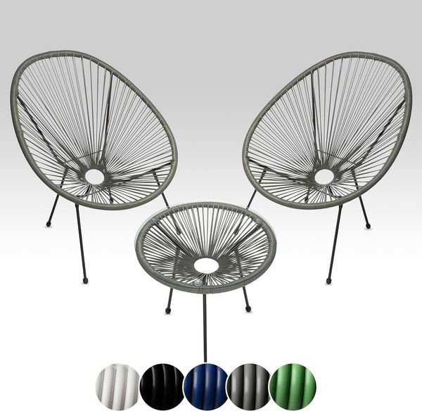 sunnypillow Gartenstuhl 2er Set Acapulco Gartenstühle mit Tisch, Grau