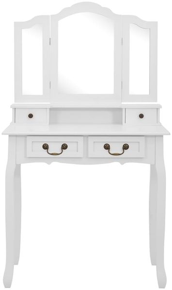 vidaXL Schminktisch-Set mit Hocker Weiß 80x69x141cm Paulowniaholz 289318 Bild 3