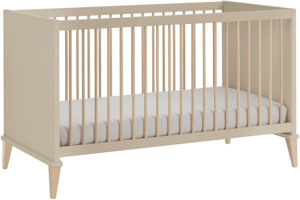 PAIDI Babybett JONTE 70x140 cm in Beige, umbaubares Kinderbett mit Massivholz, Gitterbett 4-fach höhenverstellbar, entnehmbare Sprossen, Juniorbett