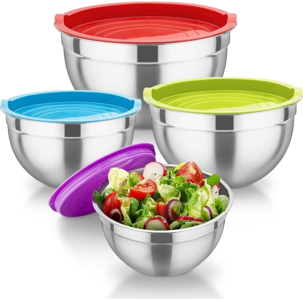 TEAMFAR Rührschüssel Set 4-teilig Edelstahl Salatschüssel Luftdicht Deckel