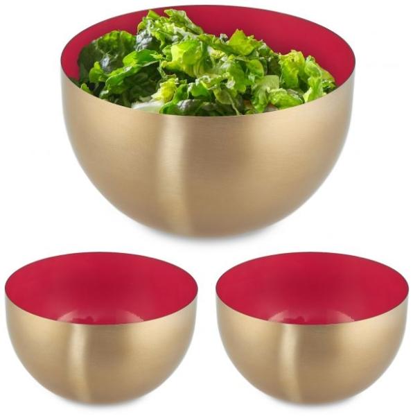 3 x Salatschüssel Edelstahl rot-gold 10046425