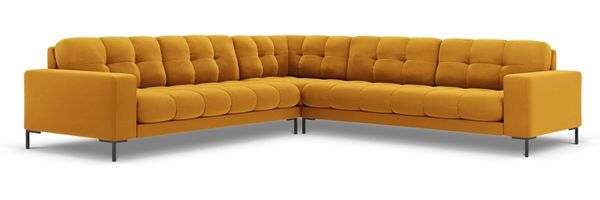 Micadoni Symmetrisches Ecksofa Mamaia 6-Sitzer Samtstoff Bluvel Gelb schwarze Beine