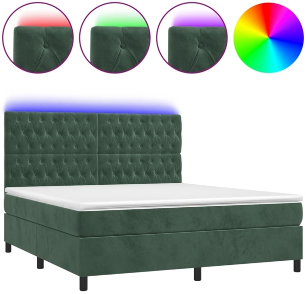vidaXL Boxspringbett mit Matratze & LED Dunkelgrün 160x200 cm Samt 3136314