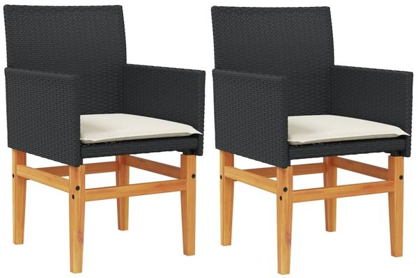 vidaXL Gartenstühle mit Kissen 2 Stk. Schwarz Poly Rattan Massivholz 368714 Bild 2