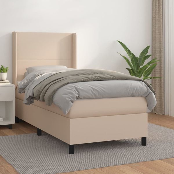 vidaXL Boxspringbett mit Matratze Cappuccino-Braun 90x190cm Kunstleder 3132356