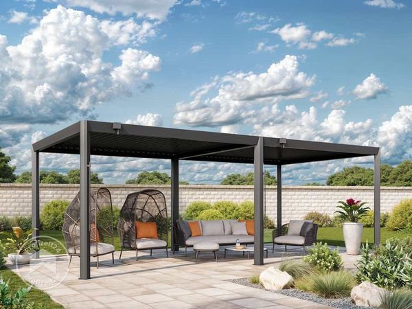 PRIMEYARD Pergola 3,5x7 m Aluminium Pfosten und Lamellendach aus Stahl - anthrazitfarbene Terrassenüberdachung