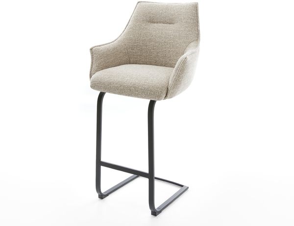 Barstuhl Alja-Flex Webstoff Soft Beige Freischwinger Flach Metall Schwarz Taschenfederkern