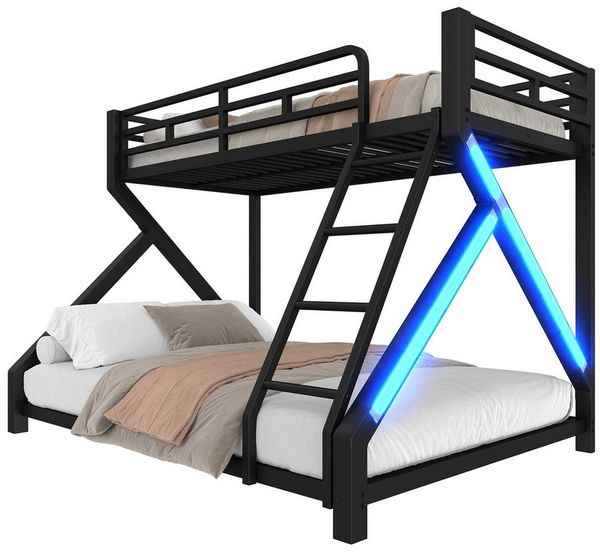 BlingBin Etagenbett Kinderbett (1-St, 90 × 200 cm / 140 × 200 cm, stabiles Metall-Kinderbett), mit LED-Lichtleiste, platzsparendes Doppelstockbett für Geschwister