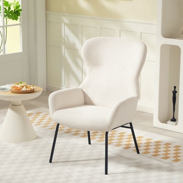 Relaxsessel Mit Hoher Rückenlehne & Leinenstoff - Eleganter Ohrensessel Wohnzimmer Sessel Mit Stahlrahmen