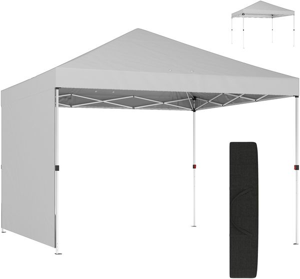 3x3 m großes Pop-up-Faltzelt mit Seitenwänden, UPF50+ Sonnenschutz, verstellbarer Höhe, zentraler Öffnung, Tragetasche, weiß