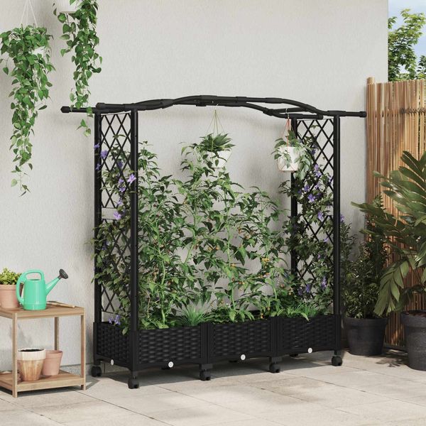 vidaXL Hochbeet mit Rankgitter und Dach Schwarz 169 x 40 x 129 cm PP 3423097