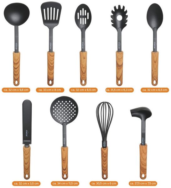 STONELINE Kochbesteck-Set Kochutensilien-Set mit Holzgriff-Design "Back to Nature" (Set, 9-tlg), Perfekt für Antihaft-Pfannen und Töpfe, Design aus Deutschland