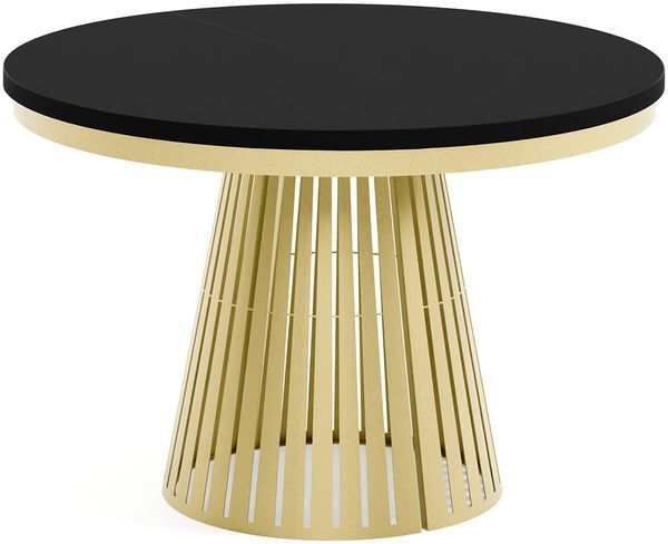 MEBLINI Esstisch Rund Ausziehbar aus Metall - 120-196x76 cm - CONEY - Schwarz Matt/Golden - Loft - Esszimmertisch Modern - Küchentisch - Ausziehtisch - Round Dining Table