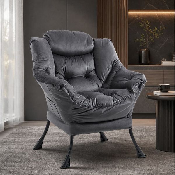 ANYSUN Loungesessel Relaxsessel aus Samt mit Nackenstütze, ergonomisch weich gepolstert (Sessel mit optionalem Fußhocker, Relaxsessel), Kompakter Relaxsessel 75 x 80 x 85 cm, wahlweise mit Fußhocker