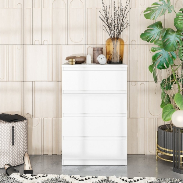 Furnica Kommode GABRIEL 4 Schubladen - Weiß Matt H92cm B60cm T33cm Bild 2