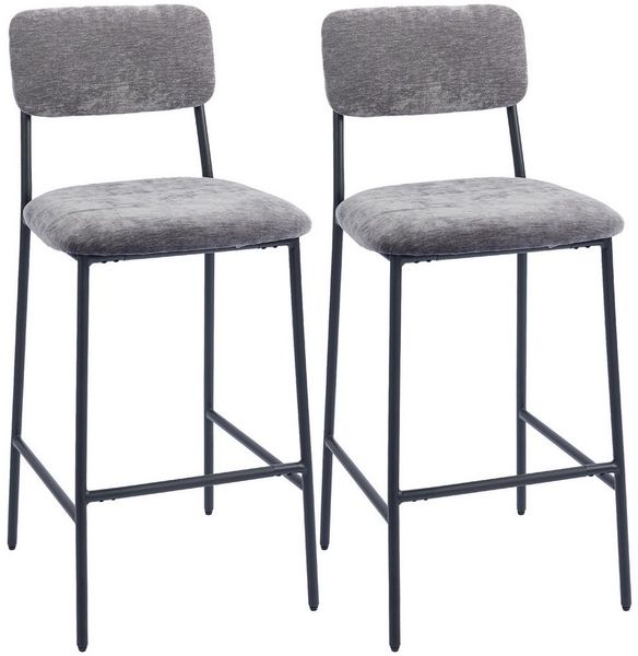 HOMCOM Barhocker mit Rückenlehne, Fußstütze (Barstuhl, 2 St, Bistrohocker), für Küche, Esszimmer, Grau