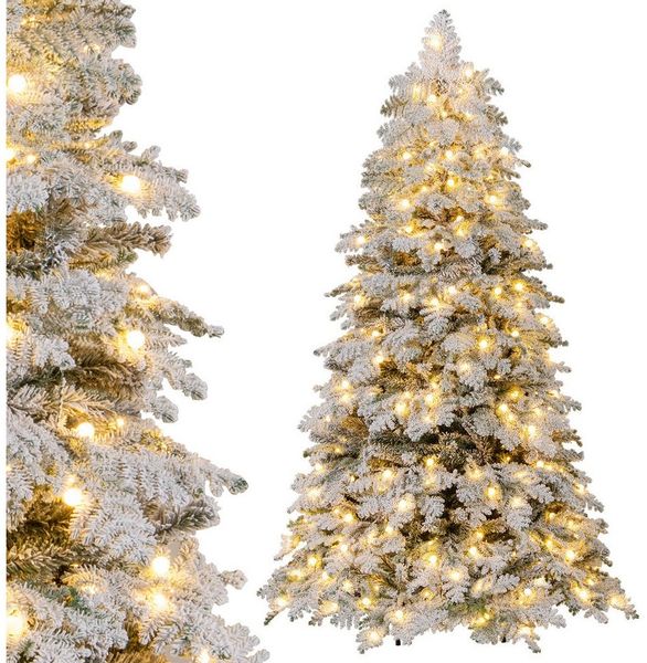 COSTWAY Künstlicher Weihnachtsbaum, 180cm mit Schnee, 130 Kugeln, 260 LEDs