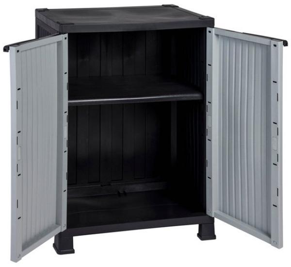 Kreher Mehrzweckschrank 'MADERA' im Rattan Design mit 1 Einlegeboden (Schwarz/Grau) Rattan Design, Pflegeleichtes Material, Langlebig, UV-beständig