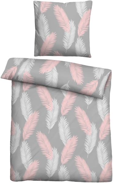 Traumhaft schlafen - Castell - Markenbettwäsche Mikrofaser Bettwäsche 0561117 PALMBLÄTTER, sturmgrau, 1x 155x220 cm + 1x 80x80 cm