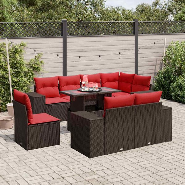 vidaXL 9-teiliges Gartensofa-Set mit Kissen, braun, Polyrattan 3269304