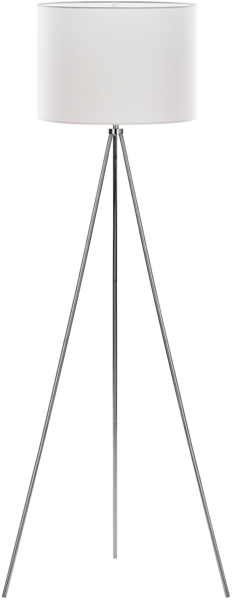 'Vistula' Stehlampe Silber und Weiß Metall 148 cm runder Stoffschirm dreibeiniges Stativ langes Kabel mit Schalter Minimalistisches Design