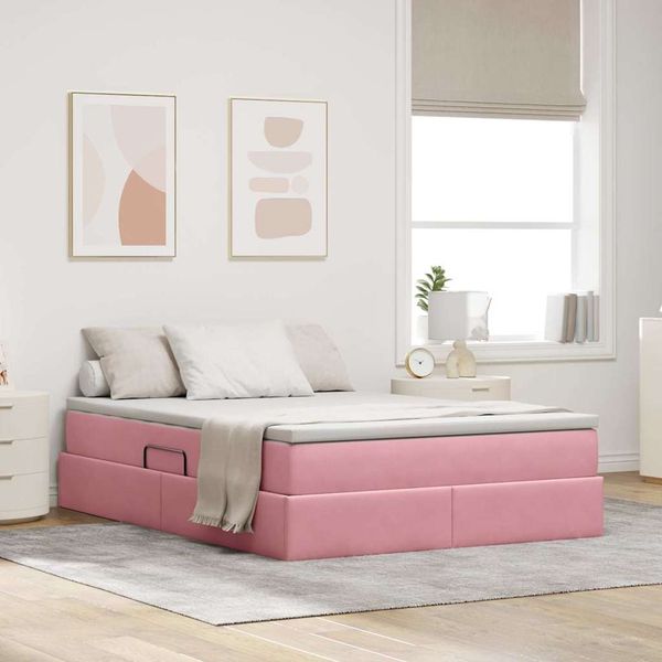 vidaXL Aufbewahrungsbett mit Matratze Rosa 140 x 190 cm Samt 3370304