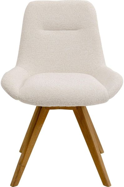 Kare Design Drehstuhl Broadway Wood, Weiß/Braun, Creme-Bouclé, Sitzhöhe 50 cm, Drehbar, Sitzgelgenheit, Modern, Stuhl, Esszimmer
