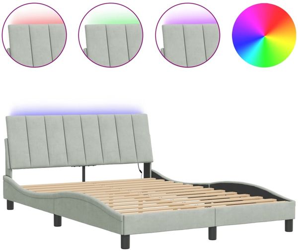 vidaXL Bettgestell mit LED ohne Matratze "Hanko" Hellgrau 140x200 cm Samt 3213781 Bild 2