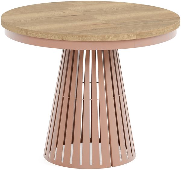 MEBLINI Esstisch Rund Ausziehbar aus Metall - 100-176x76 cm - CONEY - Halifax Eiche/Kupferfarbe - Loft - Esszimmertisch Modern - Küchentisch - Ausziehtisch - Round Dining Table
