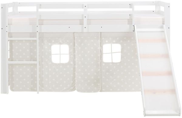 Hochbett mit Lattenrost 90x200 Rutsche Stockbett Weiß Kinderbett Holz Kiefer Vorhang grau Sterne Bild 7