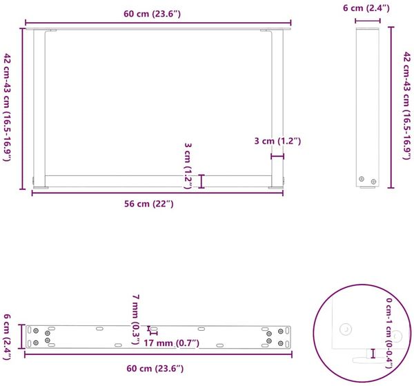 vidaXL Couchtischbeine U-Form 2 Stk. Schwarz 60x(42-43) cm Stahl 4013160 Bild 10