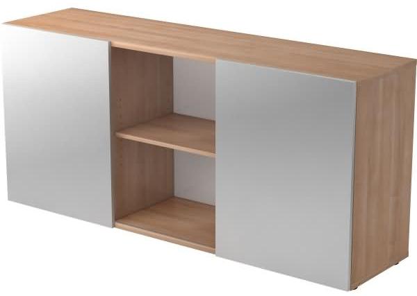 Sideboard 2 Ordnerhöhen mit Schiebetüren, Nussbaum / Silber