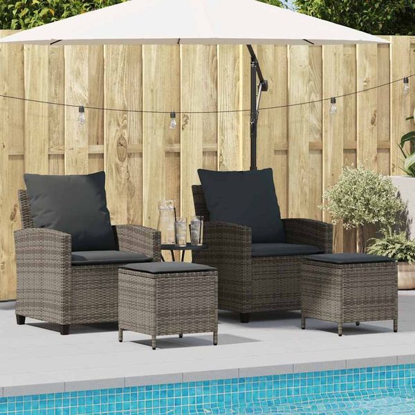 vidaXL 4-tlg. Garten-Sofagarnitur mit Kissen Grau Poly Rattan 4103865