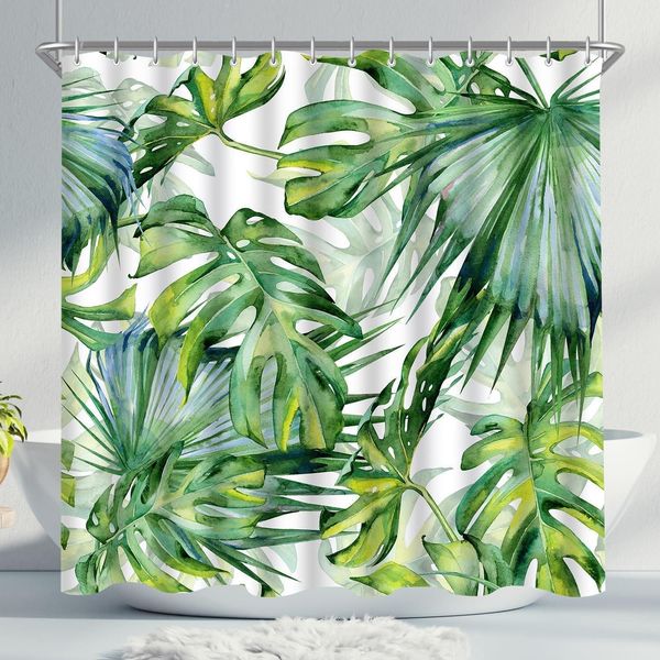 Duschvorhang 240x200cm Grün Blätter, Wasserdicht, Antischimmel Polyester