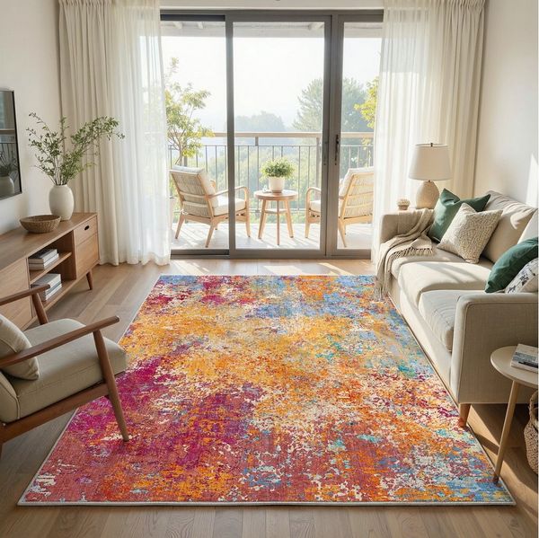 Klyvvo Teppich Boho Abstrakt Teppich, Kurzflor weich, rutschfest & waschbar, Rechteckig, Höhe: 8.5 mm, 160x230 cm – Wohnzimmerteppich für Schlafzimmer, Esszimmer & Büro