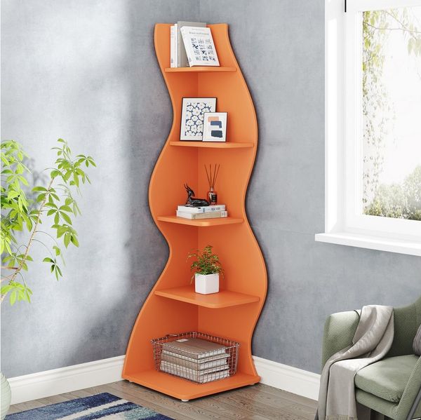 Tribesigns Eckregal 5-stöckiges Bücherregal mit geschwungener Form, Pflanzenregal, Etagere