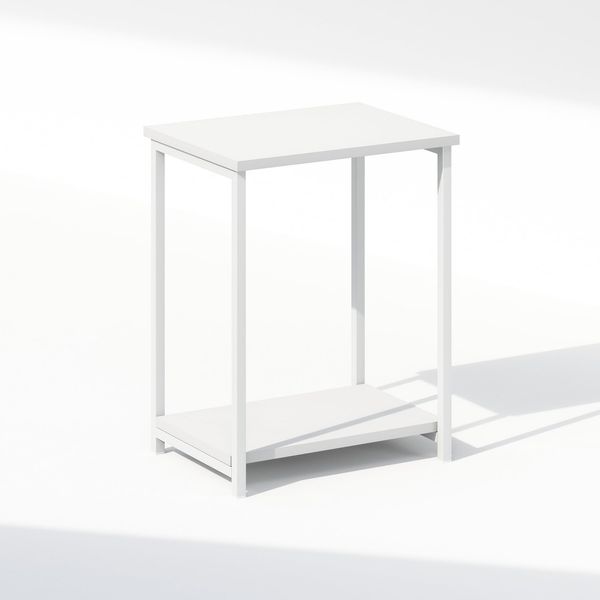 Furinno Simplistic Industrieller Metallrahmen Nachttisch, Beistelltisch, 1-Pack, Weiß/Weiß